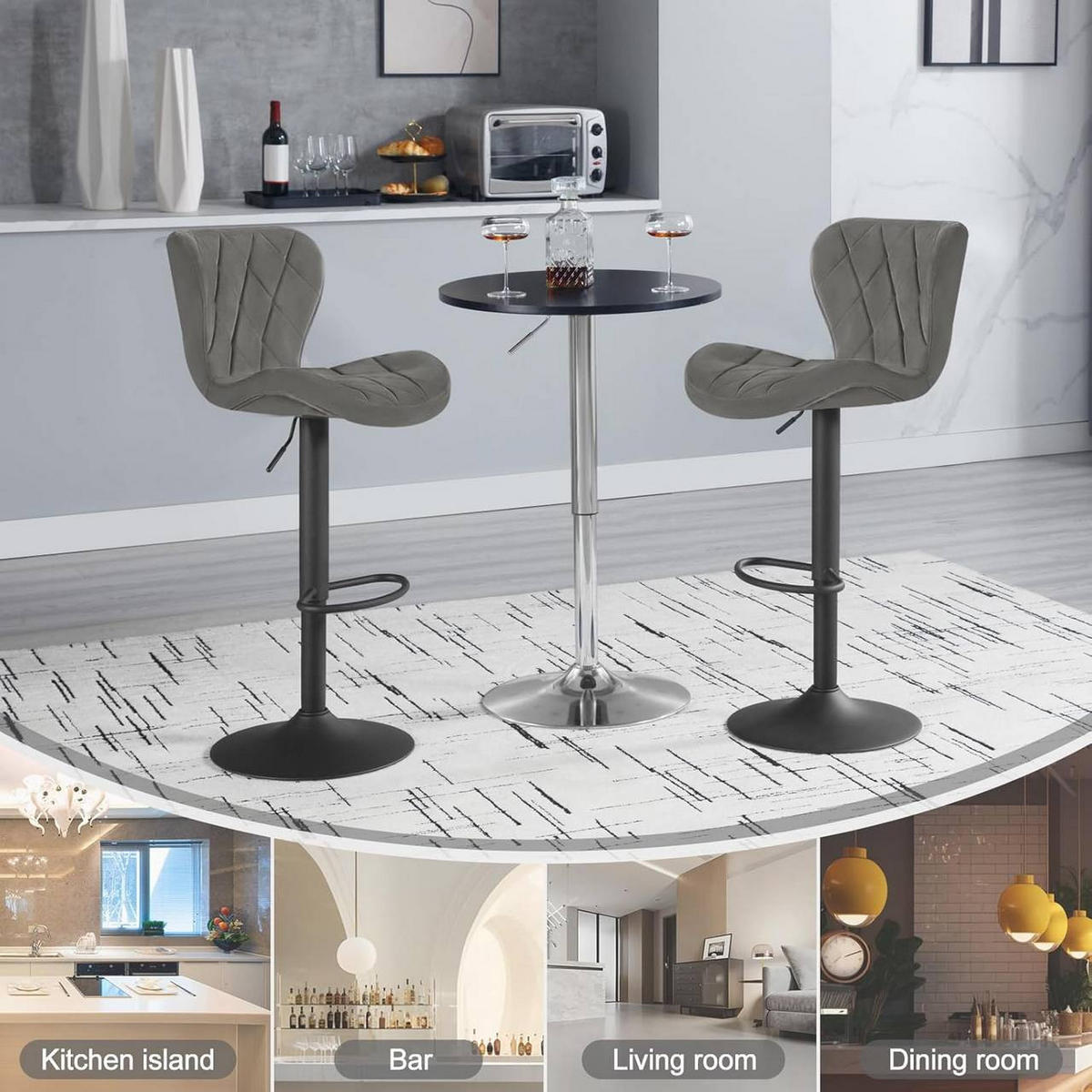 BARHOCKER Samt, Metallgestell, Dunkelgrau - Dunkelgrau/Schwarz, Textil/Metall (47/89/54cm) - Woltu