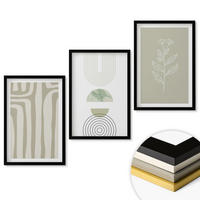 WANDBILDER 3er-Set - 40x60 cm Schwarzer Rahmen - Geometrische Pflanzenmuster - Schwarz, Kunststoff (40/60cm) - ArtPrintCave