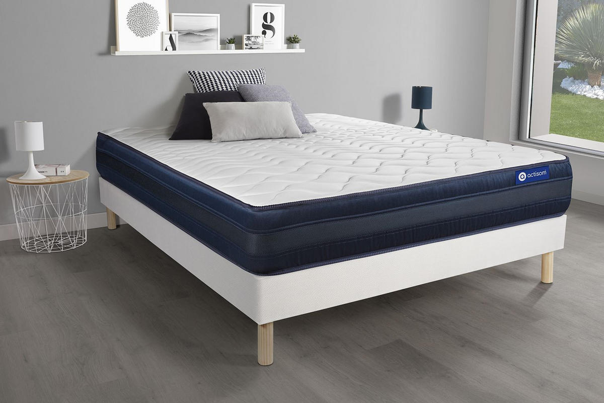BETT Actimemo tech Memory-Schaum 160 x 190 cm h4 - Kit Bettgestell Weiß - Beige/Weiß, Holz (160/190cm) - ACTISOM