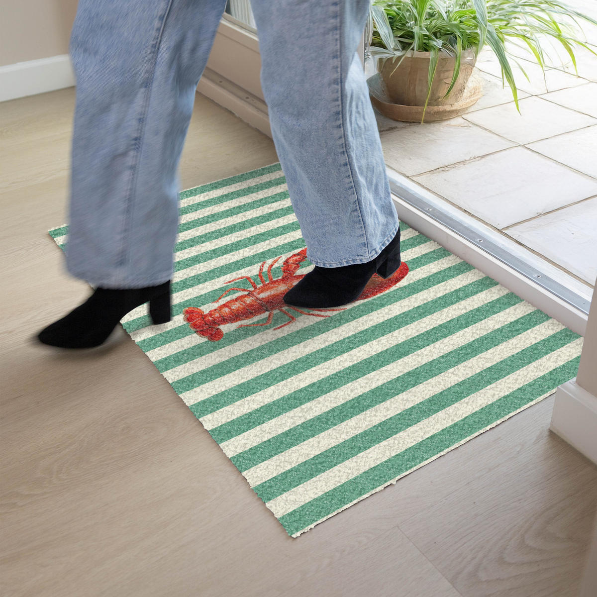 FUSSMATTE Krebs - Streifen - Realistisch - Sommerlich 90x60 cm - Multicolor, Kunststoff (90/0.4cm) - MuchoWow