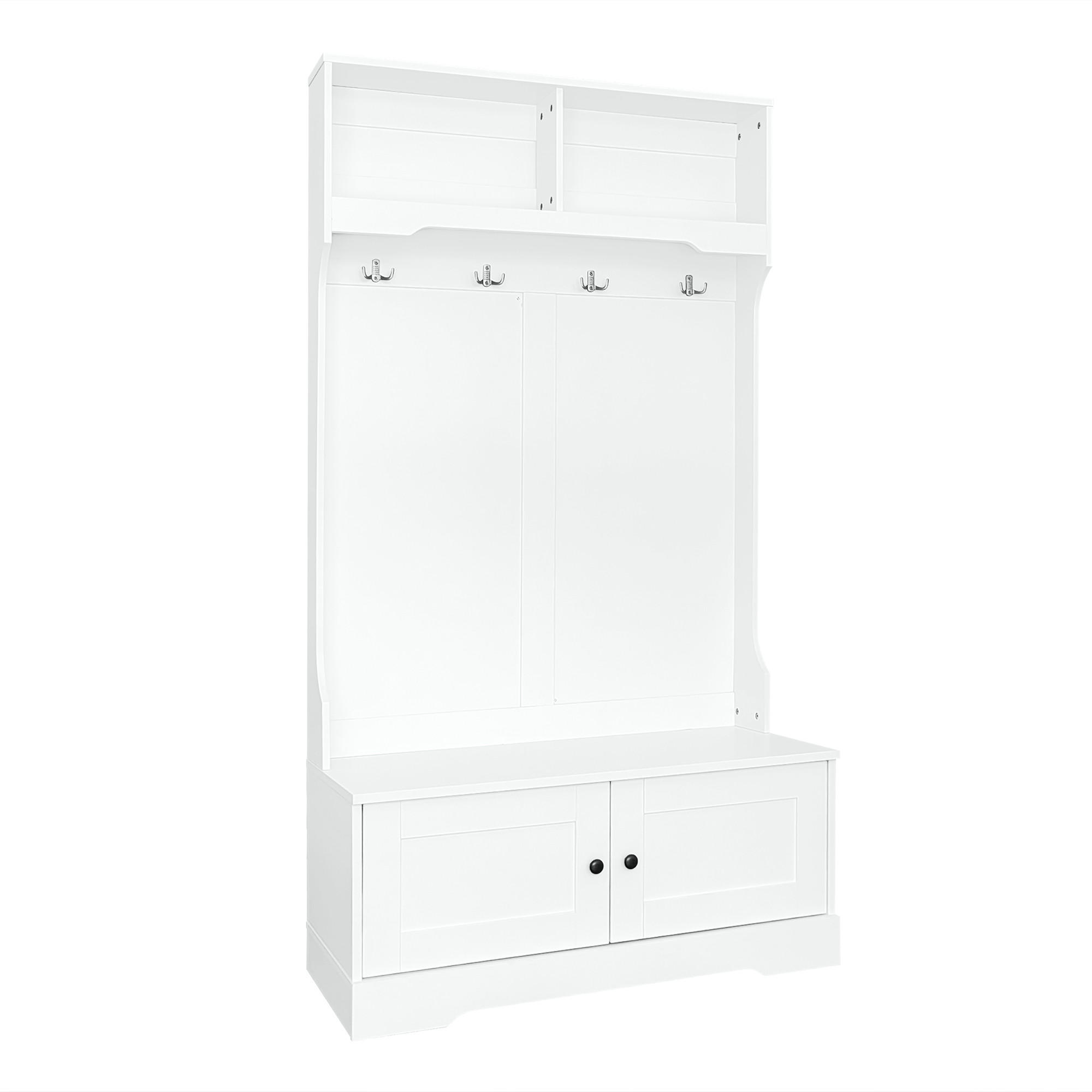 GARDEROBE DE-37486 101,5/183 cm mit Sitzbank und 4 Haken Weiß - Weiß, Holzwerkstoff (101.5/183/47cm) - ComfortXL