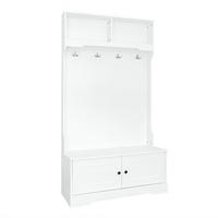 GARDEROBE DE-37486 101,5/183 cm mit Sitzbank und 4 Haken Weiß - Weiß, Holzwerkstoff (101.5/183/47cm) - ComfortXL