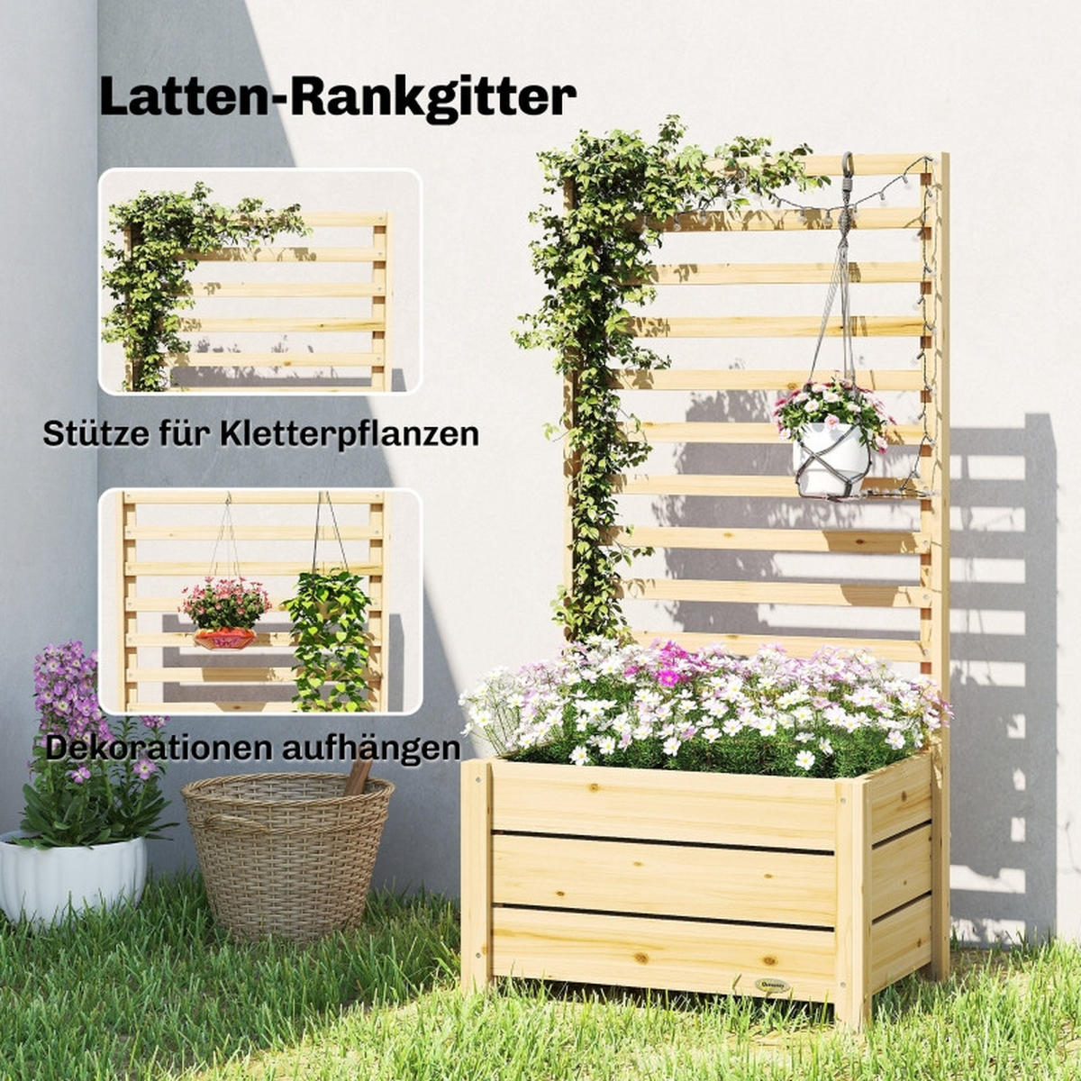 HOCHBEET mit Rankgitter Naturholz - Naturfarben, Holz (39/39/60cm) - ComfortXL