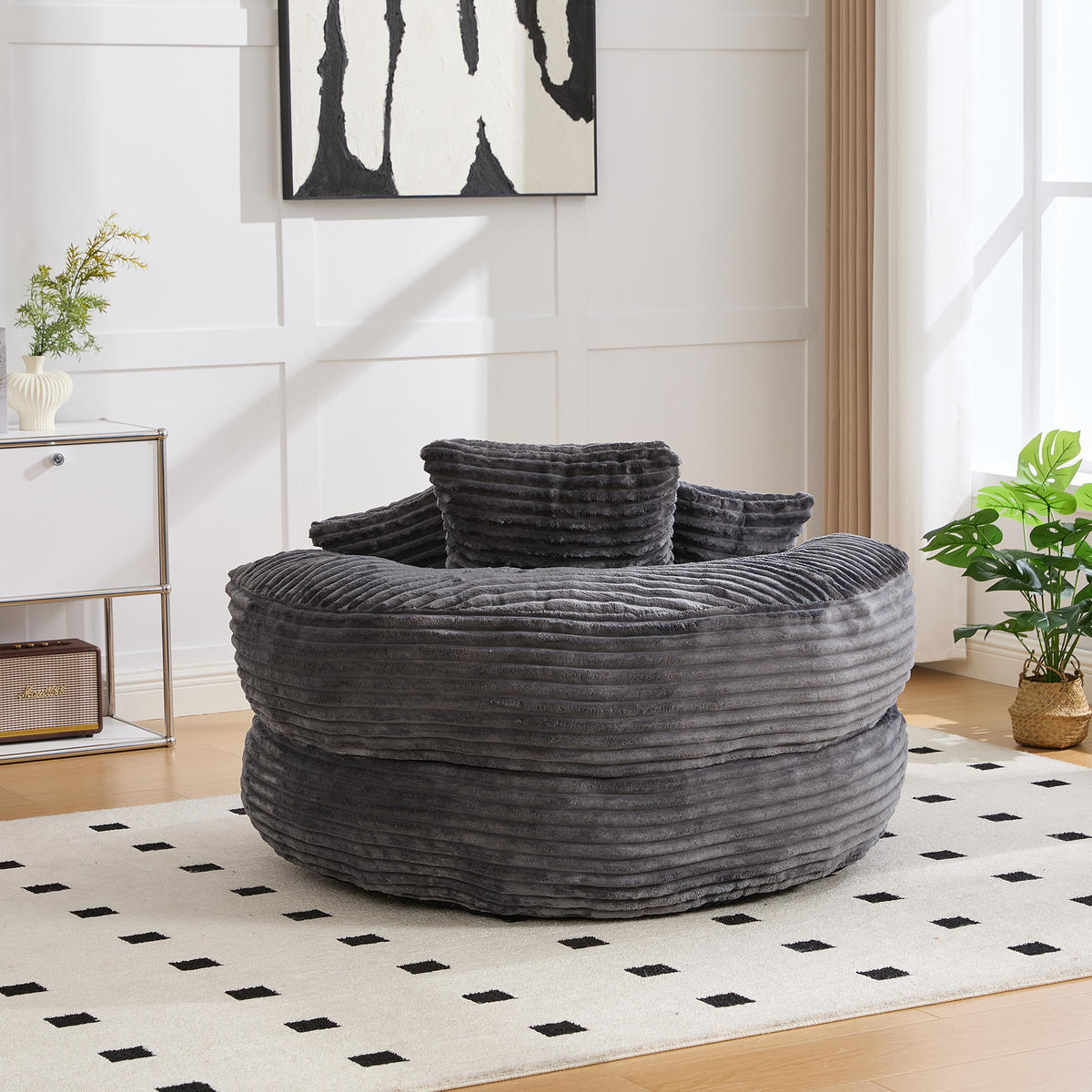 SITZSACK mit Rückenlehne und Armlehnen 108 x 108 cm Cord dunkelgrau - Dunkelgrau, Textil (108/52/108cm) - Meubliv