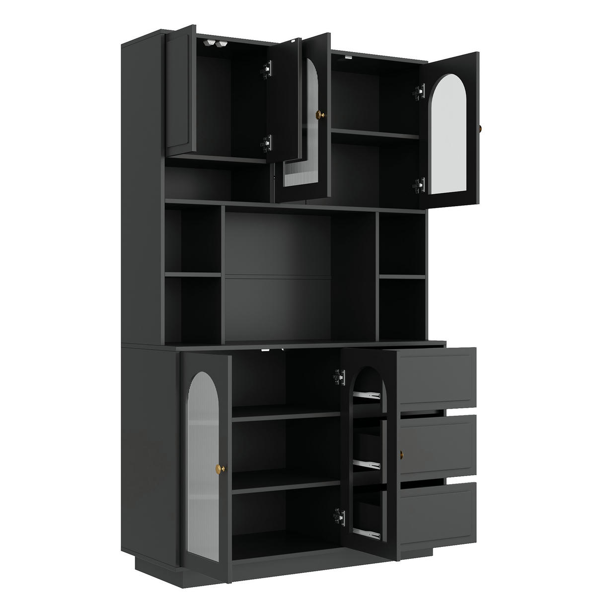 GESCHIRRSCHRANK LED Bogen Türen Acryltüren - Schwarz, Holzwerkstoff (106/175/30cm) - FLIEKS