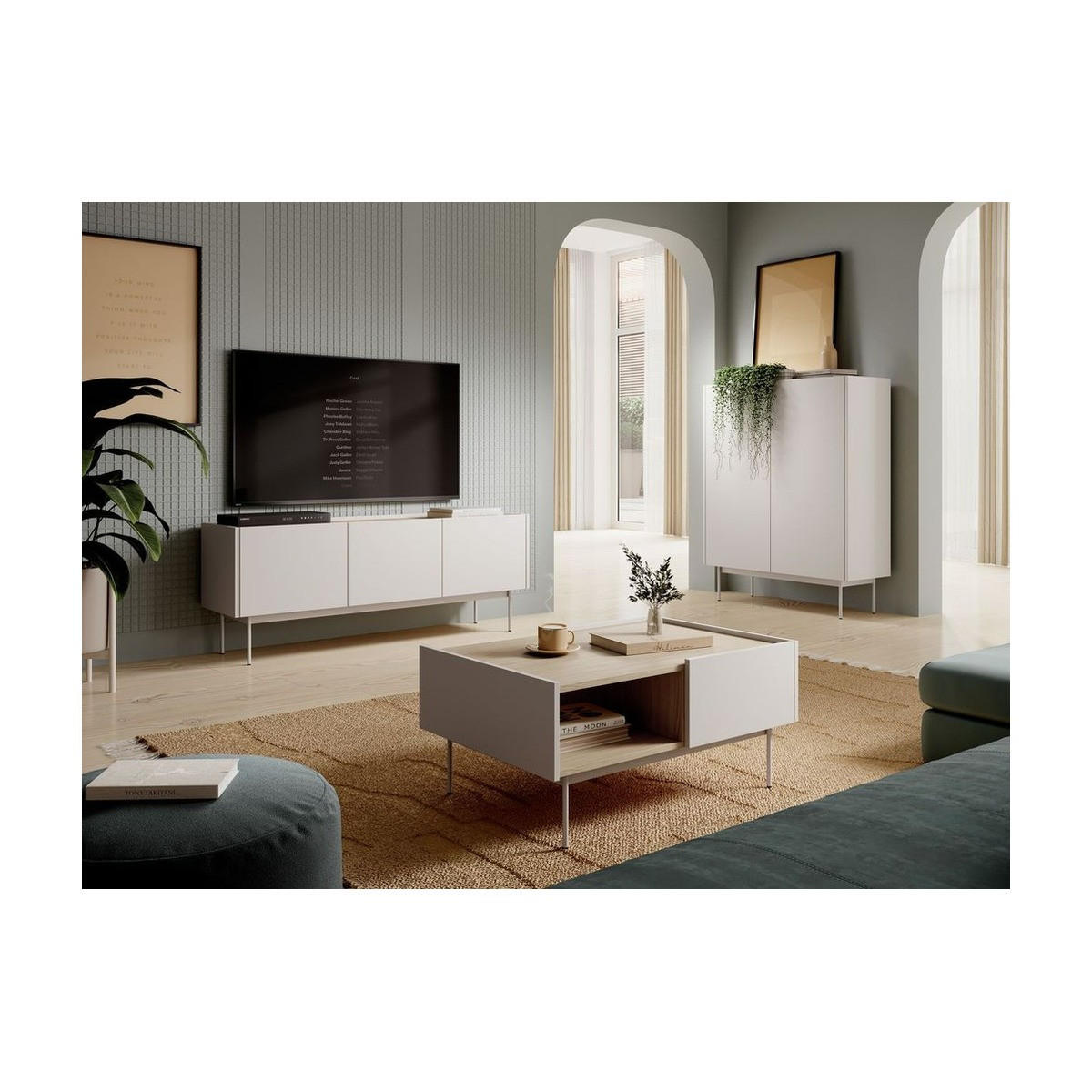 WOHNZIMMER Set 3-tlg. – COLOR – Kaschmir - Kaschmir, Holzwerkstoff (144/55/37cm) - hi-markt
