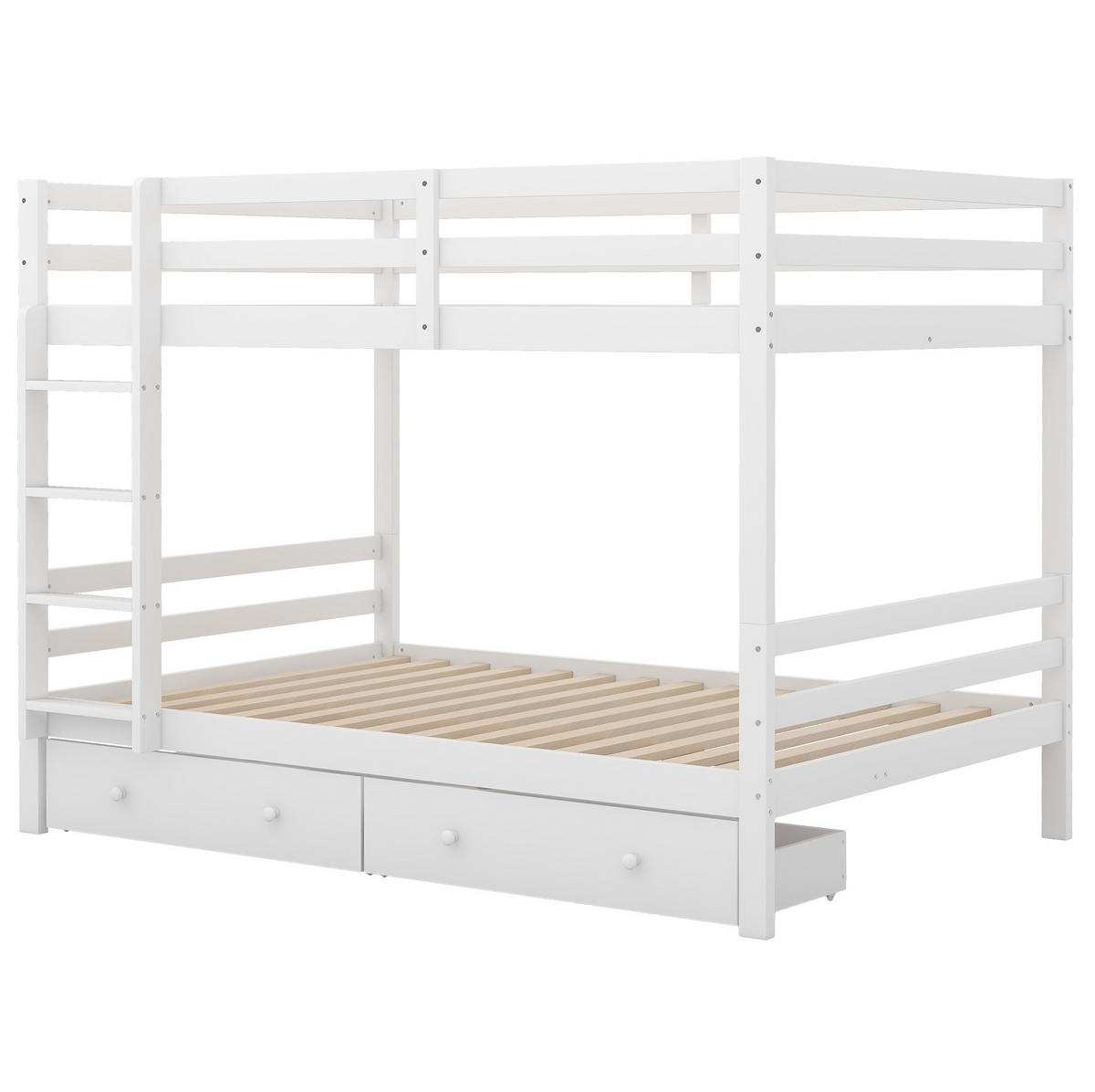 ETAGENBETT 140/200 cm aus Kiefernholz und MDF mit Schubladen und hohem Geländer Weiß - Weiß, Holz (140/200cm) - Modenvie