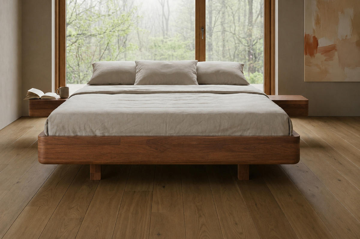 MASSIVHOLZBETT Lena Flat mit 2 Nachttischen, 120/200, Buche - lackiert, Nussbaumfarbe - Walnussfarben, Holz/Buchenholz (120/200cm) - Visby