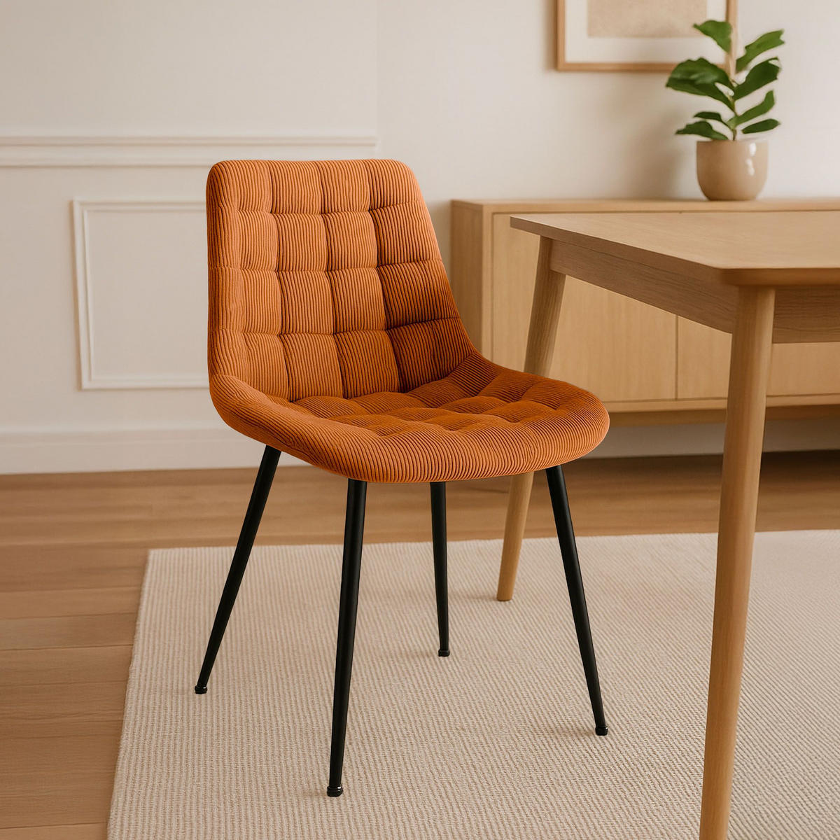 ESSZIMMERSTUHL Cord Orange - Schwarz/Orange, Textil/Metall (52/83/58cm) - CLP