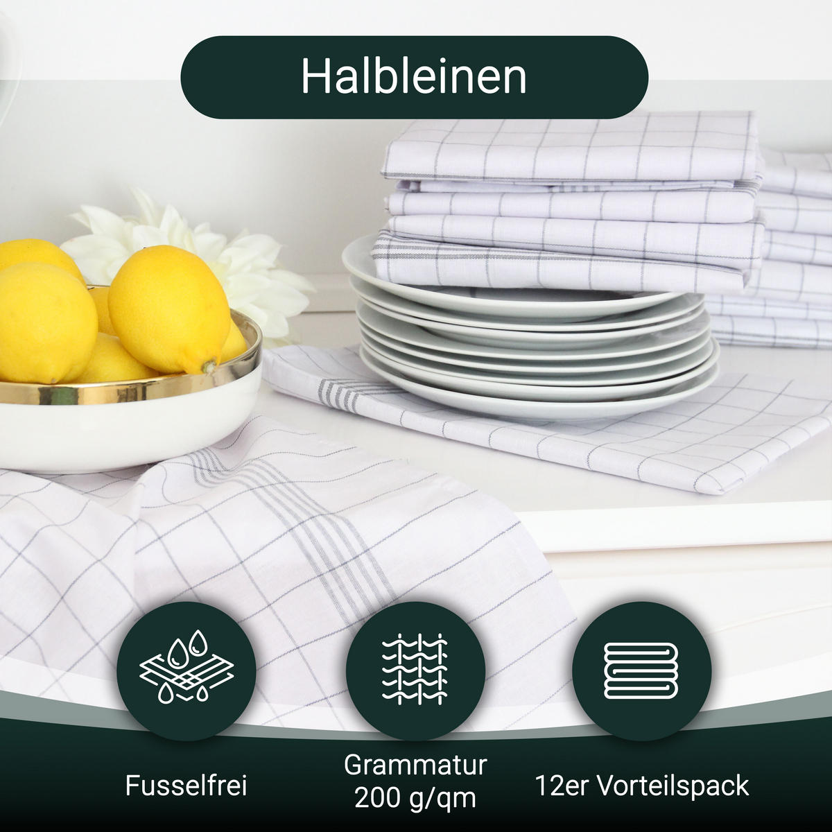 GESCHIRRTÜCHER, 12er-Set, 50x70 cm, 50% Baumwolle, 50% Leinen, Grau - Grau, Textil (50/70cm) - Zollner