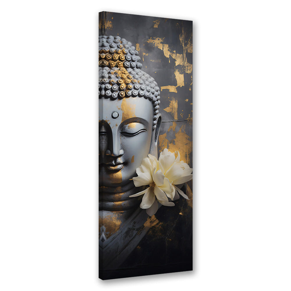 WANDBILD buddha gesicht abstrakt - Grau, Textil (30/90cm) - Feeby