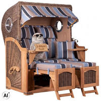 STRANDKORB Düne 2 Sitzer Teak PE Grey - Blau/Beige, Holz/Metall (125/170/80cm) - Mr. Deko