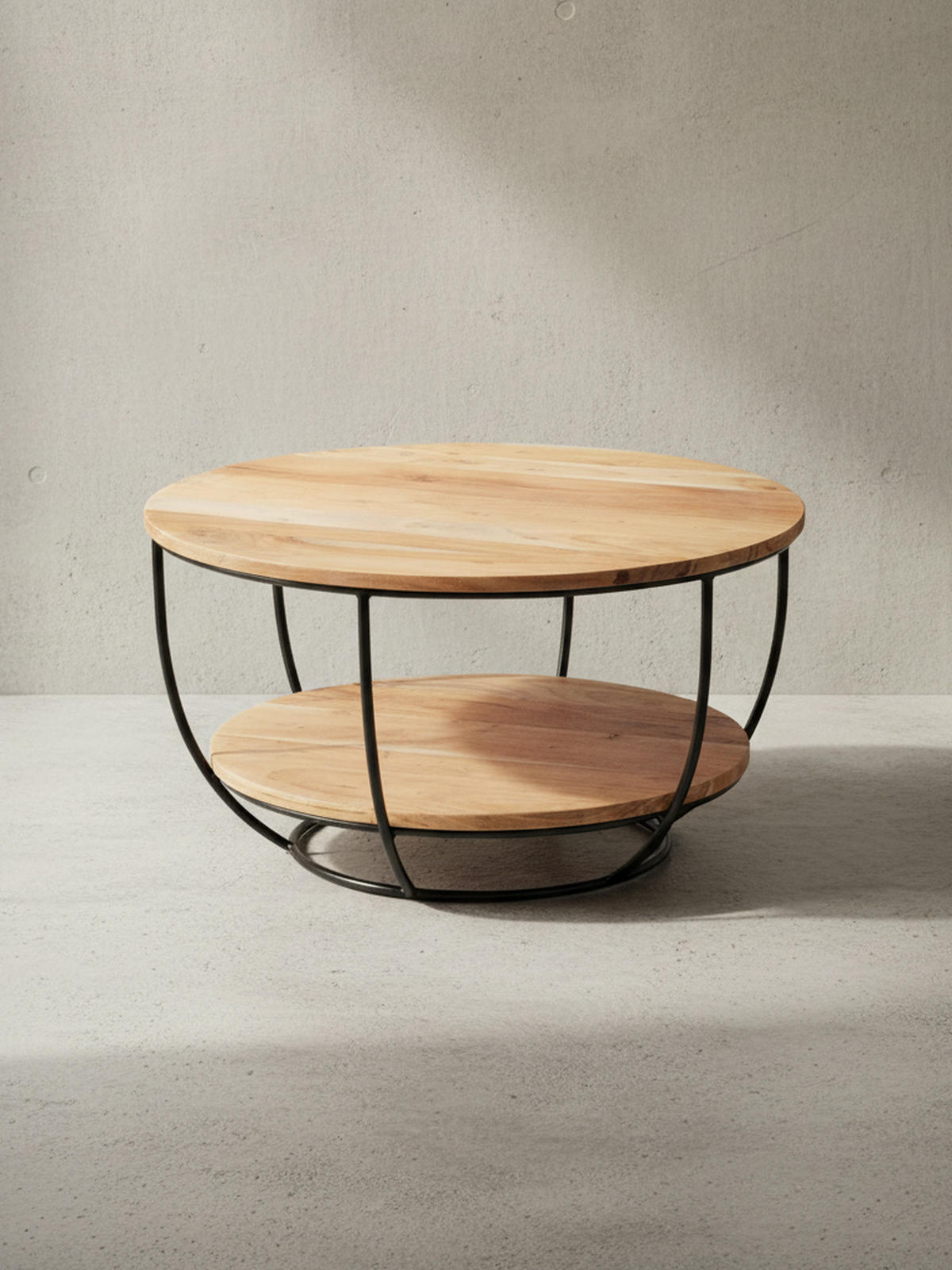 COUCHTISCH Industrial, Akazienholz mit schwarzen Edelstahlbeinen, handgefertigt - Beige/Schwarz, Holz/Metall (60/60/34cm) - KADIMA DESIGN