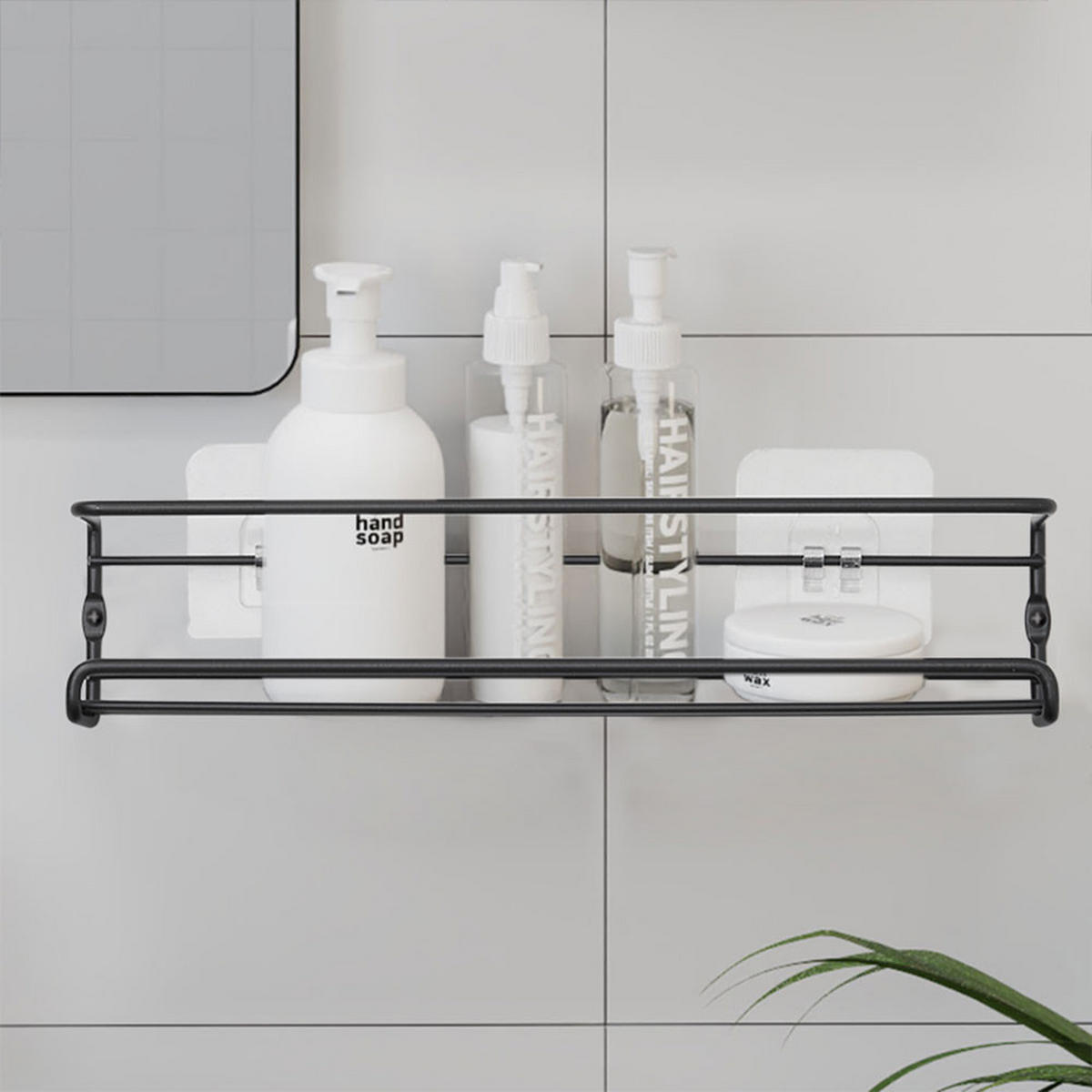 GEWÜRZREGAL 4-tlg. Wandregal Wandmontage Klebehaken aus Metall in Schwarz Robuste Metallkonstruktion je Regal: 29 × 6,5 × 6,5 cm - Schwarz, Metall (29/6.5/6.5cm) - Livingandhome
