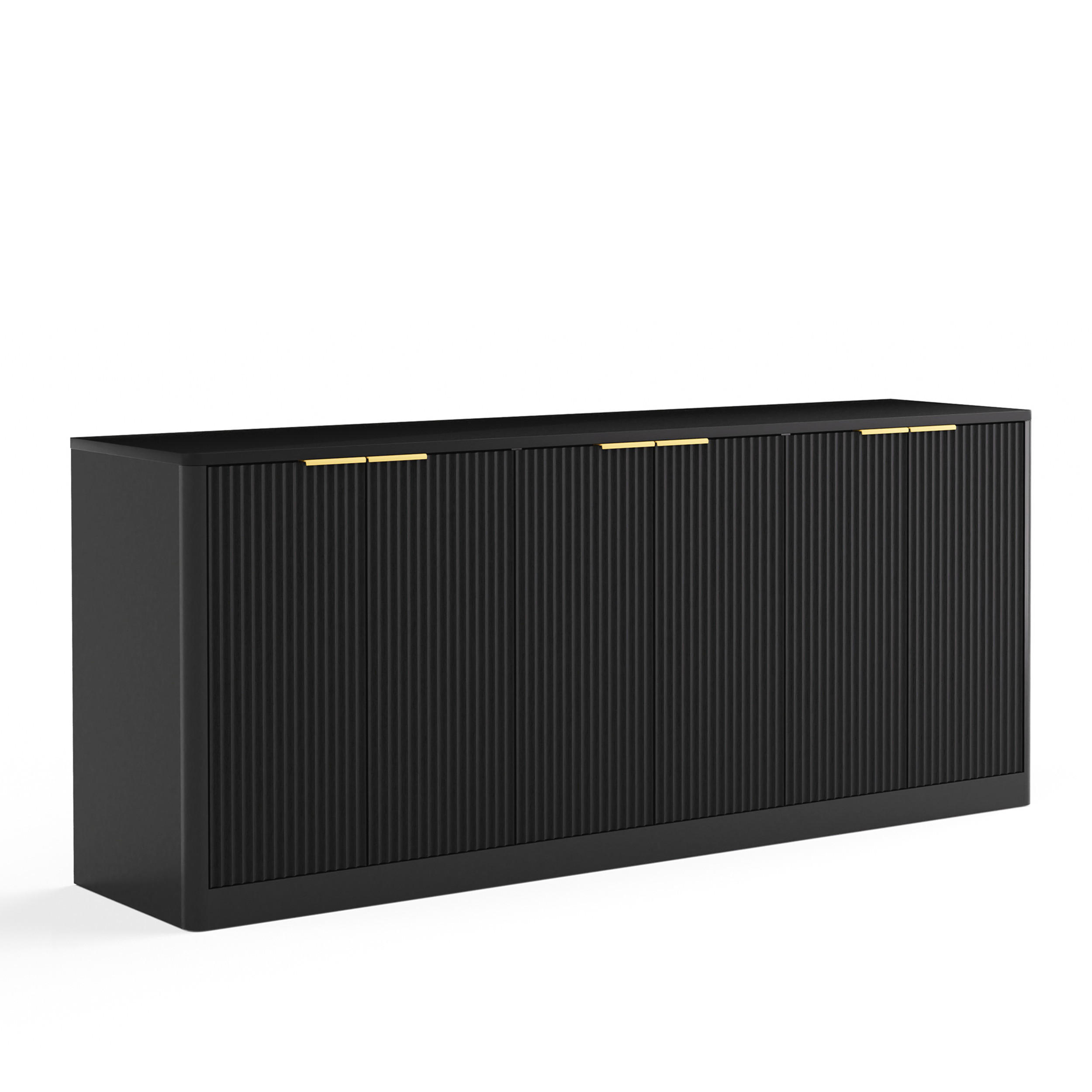 SIDEBOARD DE-38153 170/40/70,5 cm mit 6 Türen und Wellenform Schwarz - Schwarz, Holzwerkstoff (170/70.5/40cm) - ComfortXL