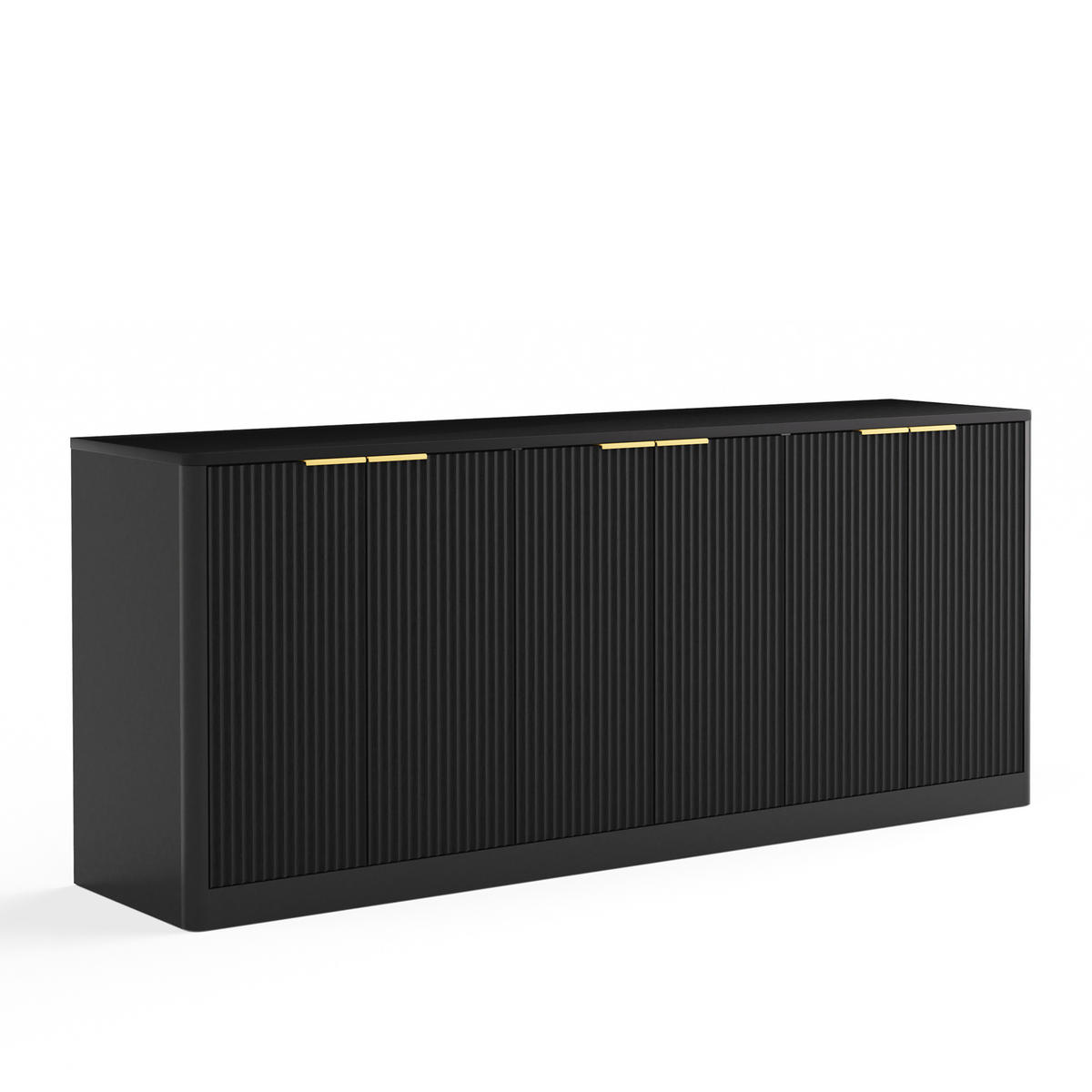 KOMODA černá a vzhled dřeva 170 cm s vlnitým designem a 6 dvířky - černá, kompozitní dřevo (170/70.5/40cm) - Urban Meuble