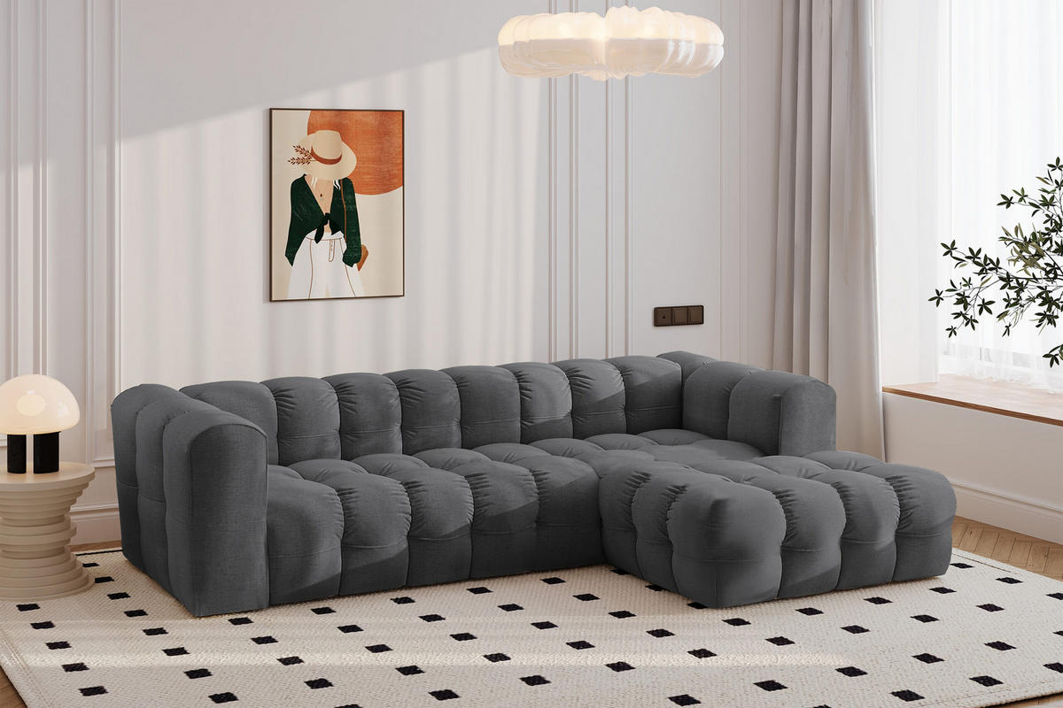 ECKSOFA L-form BALOO L, Chenille-Stoff Moly, Graphit, Rechts - Graphitfarben, Holz (280/193cm) - Kaiser Möbel