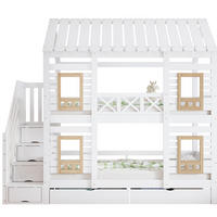 HAUSBETT 90/200 cm Weiß/Natur mit Stauraumtreppe und 2 Schubladen - Weiß, Holz (90/200cm) - Flora Grace