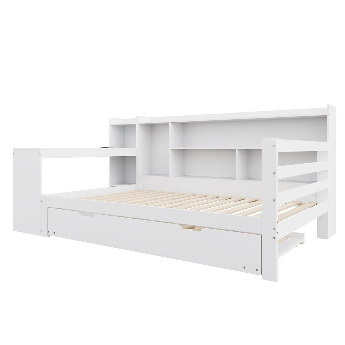 MULTIFUNKTIONSBETT 90x200 cm in Weiß mit Ausziehbett, Schreibtisch und Steckdose - Weiß, Holzwerkstoff (90/200cm) - IVMEU