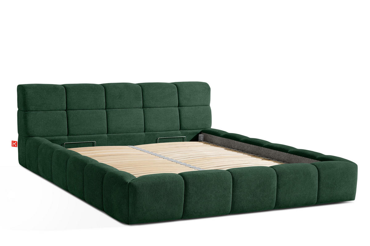 POLSTERBETT AERI 140/160/180/200 mit Rahmen und Bettkasten, dunkelgrün - Dunkelgrün, Holz/Holzwerkstoff (200/200cm) - KONSIMO®