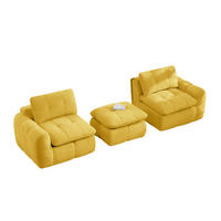 SOFA 194/160/68 cm in Gelb aus Chenille mit Hocker, rahmenlos und montagefrei - Gelb, Textil (160/68/194cm) - Flora Grace