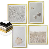 WANDBILDER 4er Set - 50x50 cm & 40x60 cm Goldrahmen - Leichte Boho-Sandtexturen - Goldfarben, Kunststoff (50/50cm) - ArtPrintCave