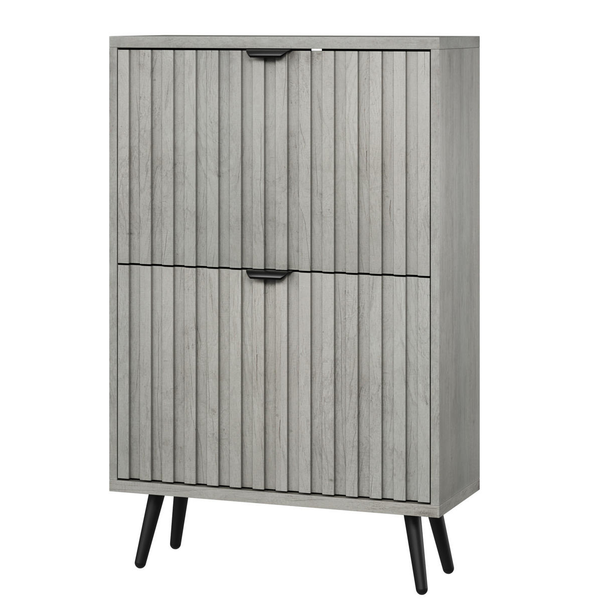 SCHUHSCHRANK mit Klappen 60 cm in Grau, platzsparend mit Rillenfront - Grau, Holzwerkstoff (60/94/24cm) - BEAOK