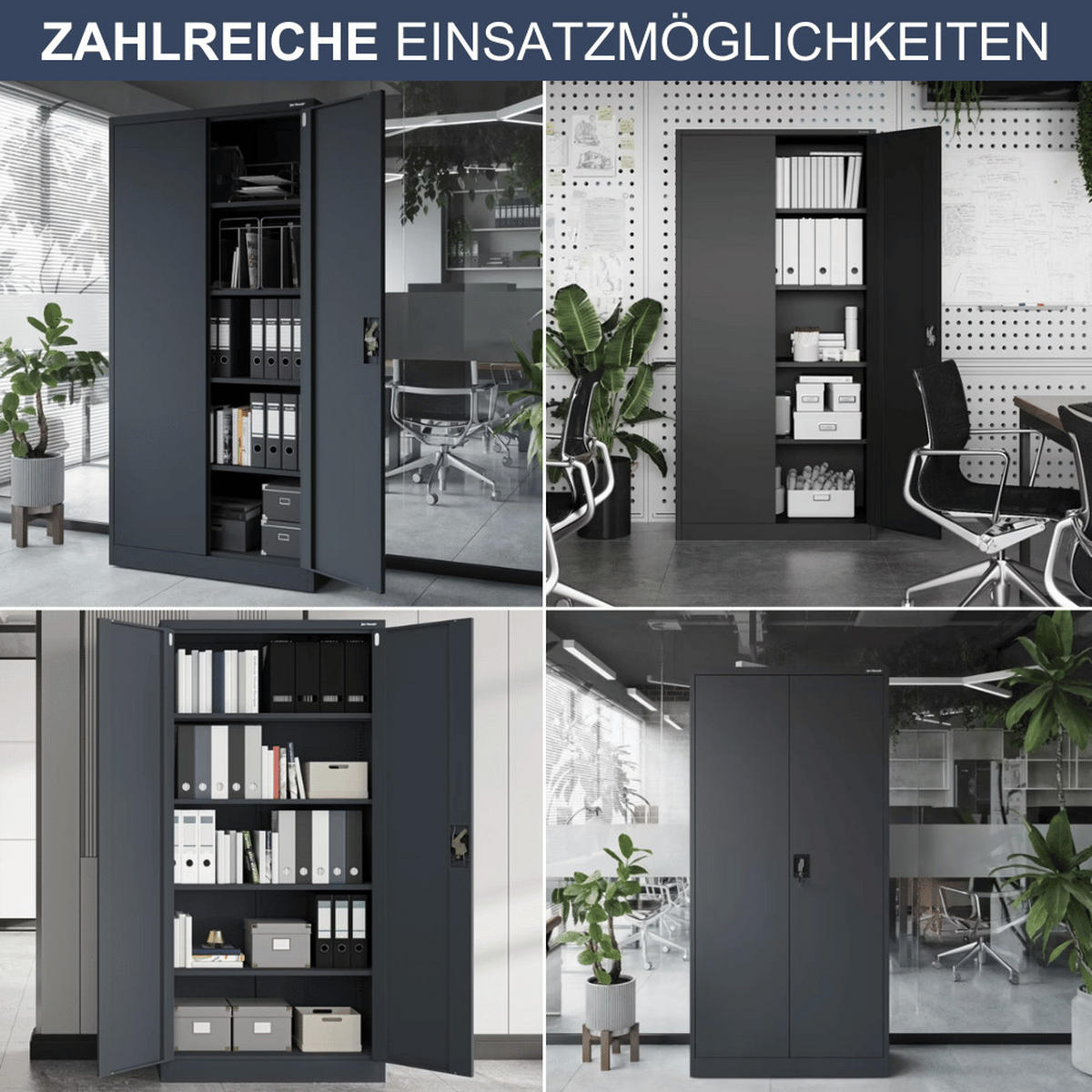AKTENSCHRANK abschließbar KADO mit Flügeltüren 185x90x40cm Anthrazit - Anthrazit, Metall (90/185/40cm) - DELUKE