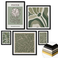 WANDBILDER 5er-Set - 50x50 cm & 20x30 cm & 40x60 cm Schwarzer Rahmen - Blattmuster und wellenförmige Formen - Schwarz, Kunststoff (40/60cm) - ArtPrintCave