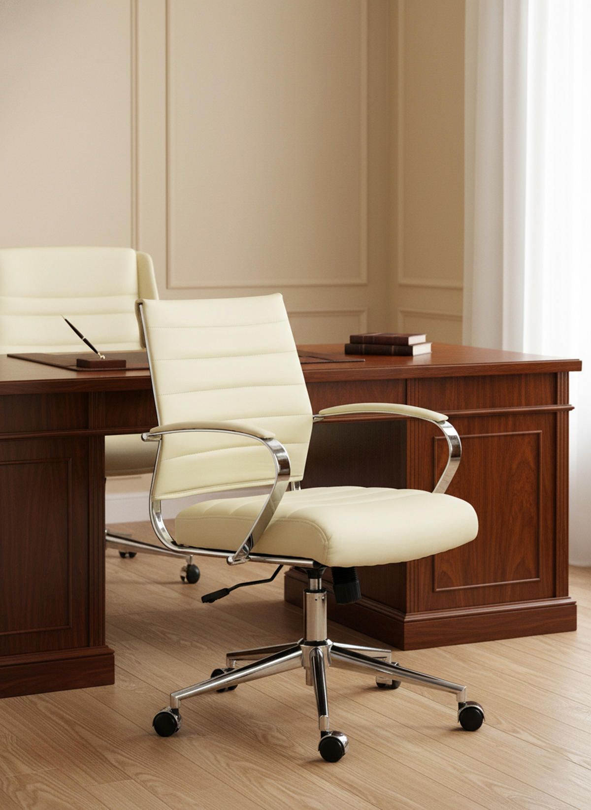 BÜROSTUHL Rynex Kunstleder creme - Chromfarben/Creme, Metall (57/100/62cm) - TPFLiving