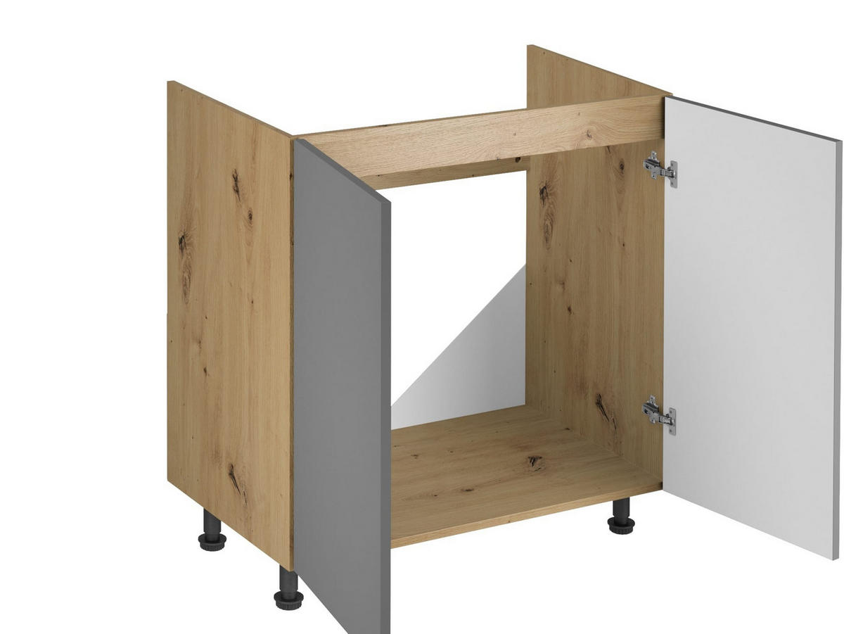 KÜCHENZEILE 140 cm - Langen K14-M140 - in Artisan Eiche / Grau - Schwarz/Eiche Artisan, Holz/Holzwerkstoff (140/210/47cm)