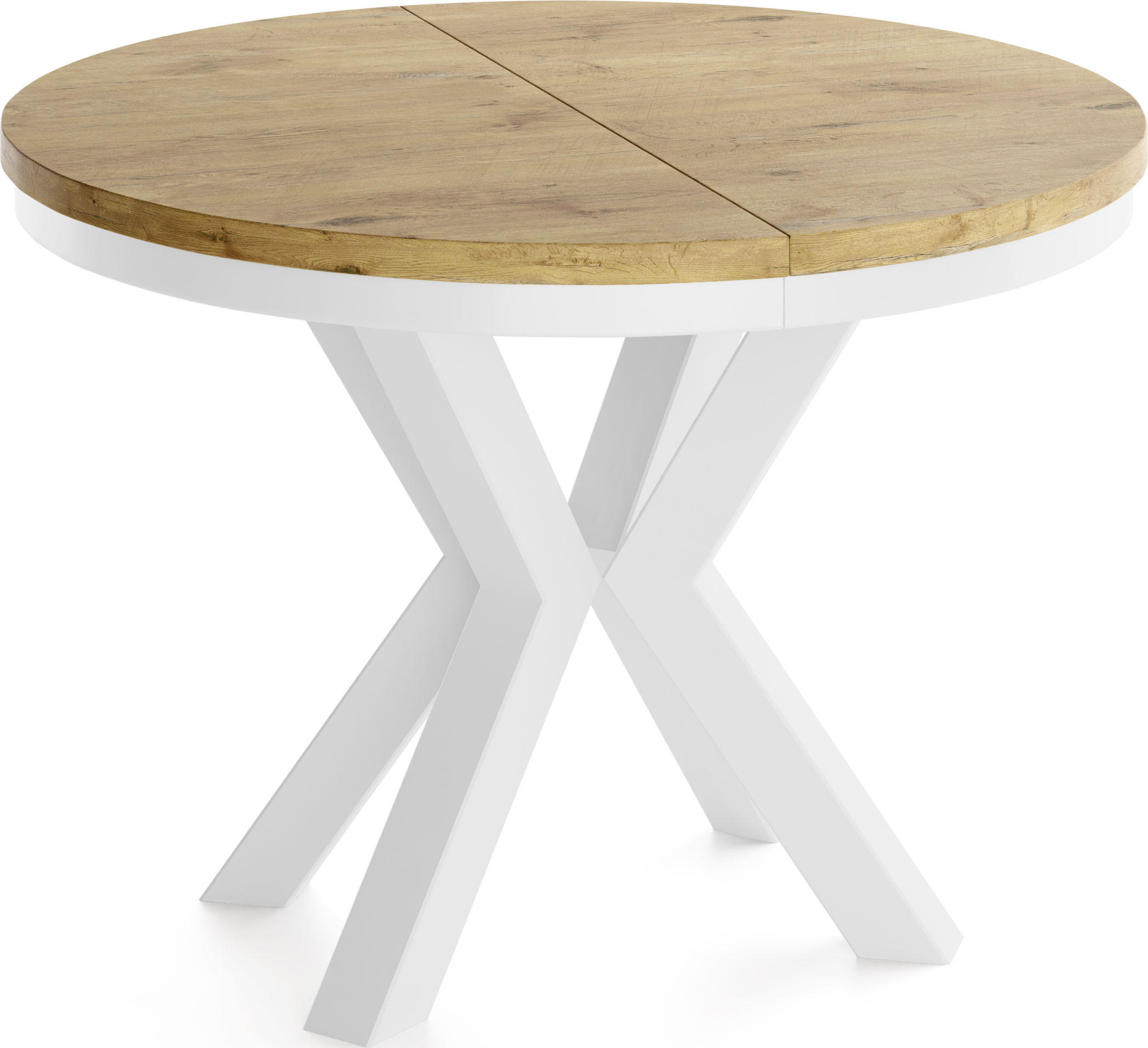 ESSTISCH Clara Weiß runder ausziehbarer, Lancelot Eiche 100-180/100/76 cm - Eichefarben/Weiß, Holzwerkstoff/Metall (100/100/76cm) - WFL GROUP