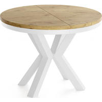 ESSTISCH Clara Weiß runder ausziehbarer, Lancelot Eiche 100-180/100/76 cm - Eichefarben/Weiß, Holzwerkstoff/Metall (100/100/76cm) - WFL GROUP