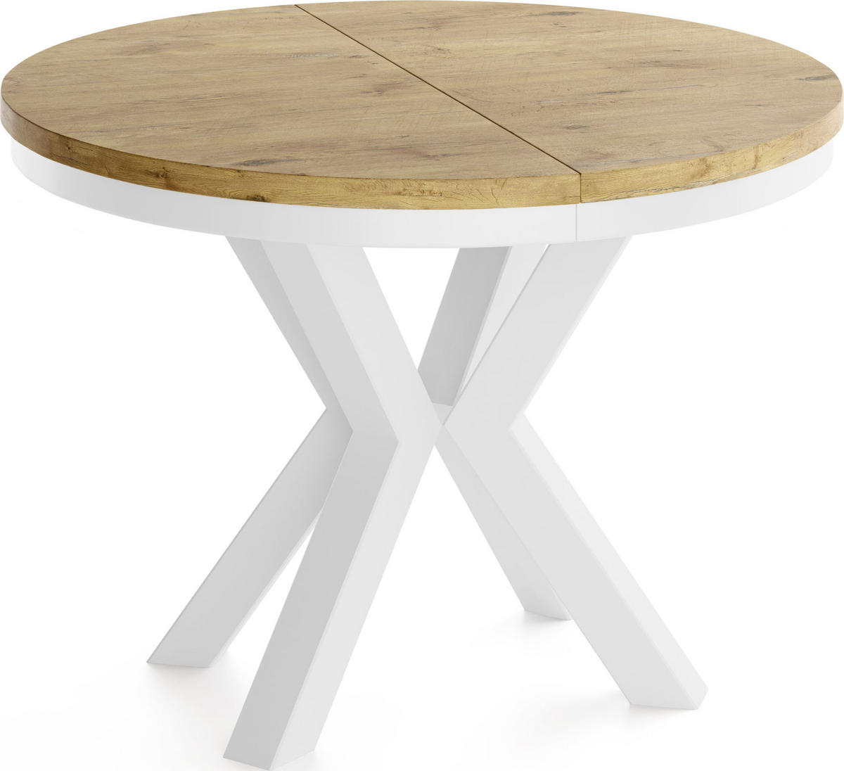 ESSTISCH Clara Weiß runder ausziehbarer, Lancelot Eiche 100-180/100/76 cm - Eichefarben/Weiß, Holzwerkstoff/Metall (100/100/76cm) - WFL GROUP