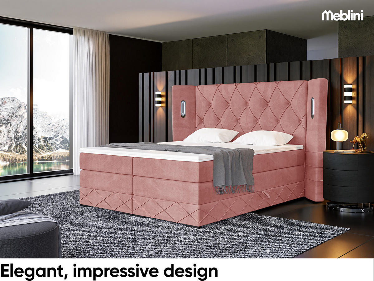 BOXSPRINGBETT Manuel - Schwarz/Rosa, Holzwerkstoff/Textil (140/200cm) - Meblini