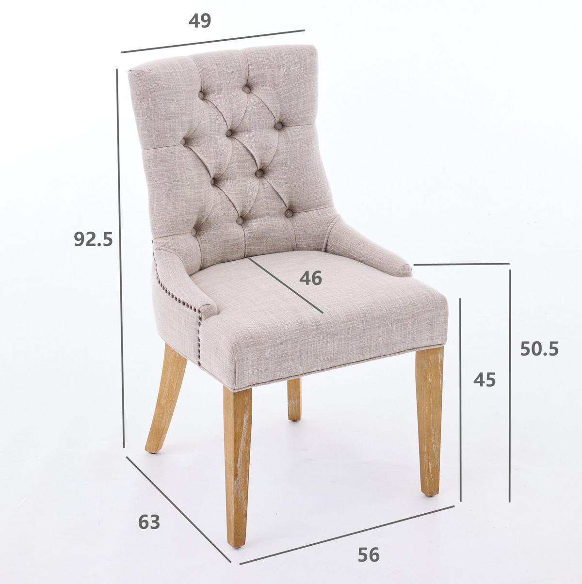 SESSEL Stoffbezug Beige Eiche massiv 2er-Set - Beige, Metall (63/92/56.5cm) - Meubliv