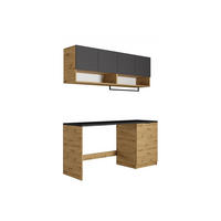 WASCHKÜCHENMÖBEL für Waschmaschine mit Arbeitsplatte - 182 cm - Anthrazit & Holzfarben hell - NATAJI - Anthrazit, Holz (182/88/60cm) - Vente-Unique