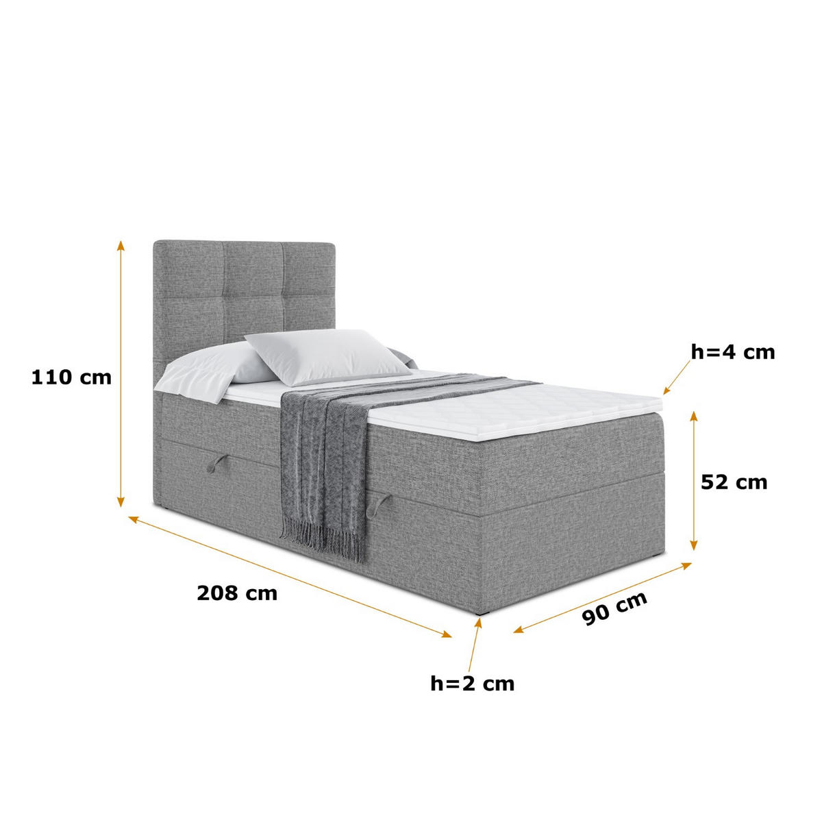 BOXBETT mit Matratze H3 und Lattenrost - MARCE - 90x200 - Rechts Grau - Grau, Holzwerkstoff (90/200cm) - ALTDECOR