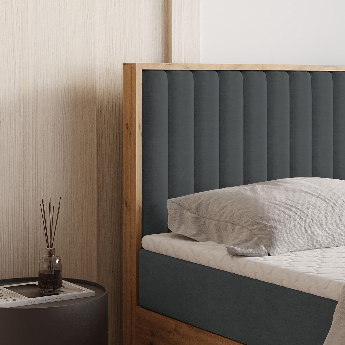 BOXBETT VARELI 160x200 cm mit Matratze und Topper - Graphitfarben - Graphitfarben, Holz (160/200cm) - MASSENO