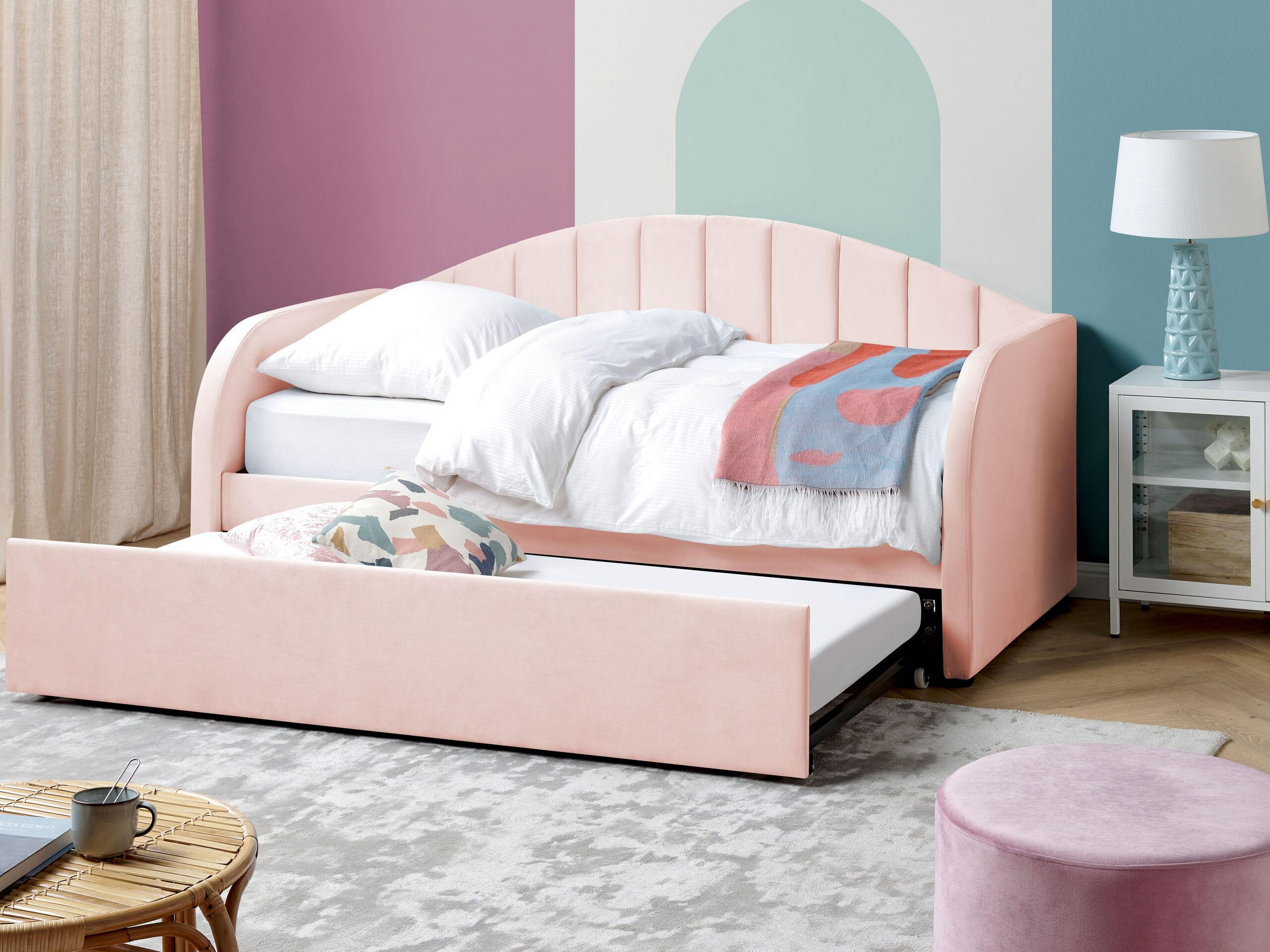 TAGESBETT 90/200cm Pastellrosa Eyburie - Pink, Textil (90/200cm) - Beliani
