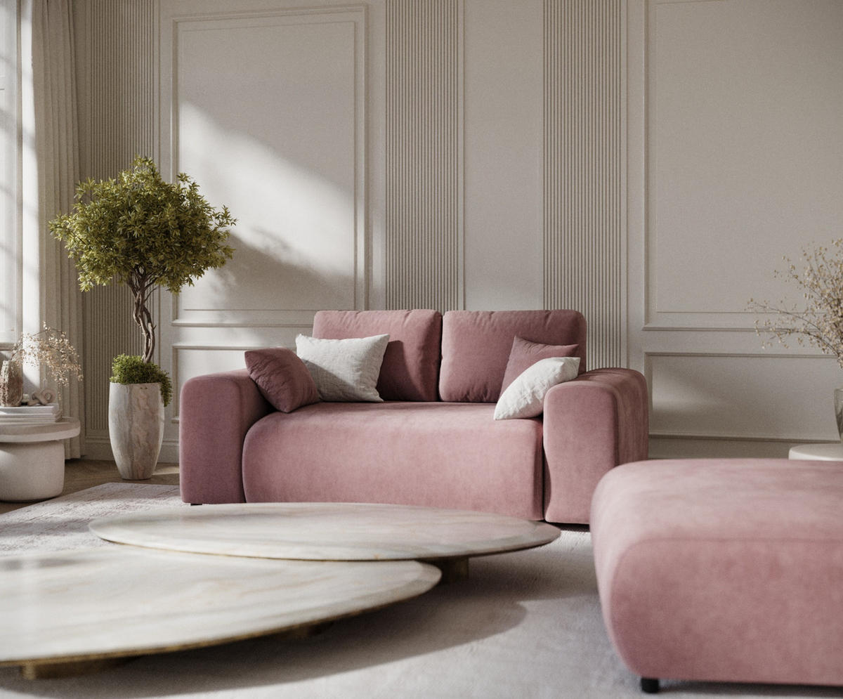 2-SITZER-SOFA Zanzibar Rosa Samtstoff - Schwarz/Rosa, Holz/Holzwerkstoff (178/79/108cm) - Maison de Reve