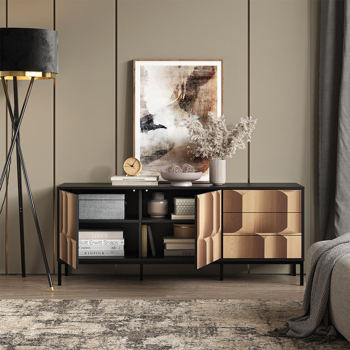 Eichefarben/Schwarz, Holzwerkstoff (150/60/40cm) - Vicco