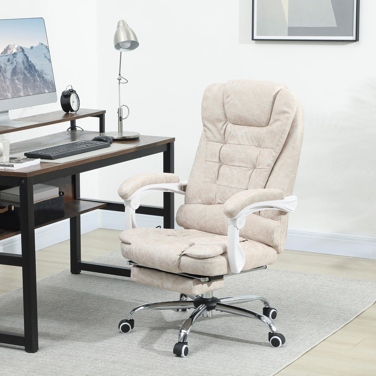 BÜROSTUHL mit Massagefunktion, Ergonomisch Schreibtischstuhl mit Liegefunktion - Silberfarben/Creme, Kunststoff/Textil (70/119/65cm) - Vinsetto