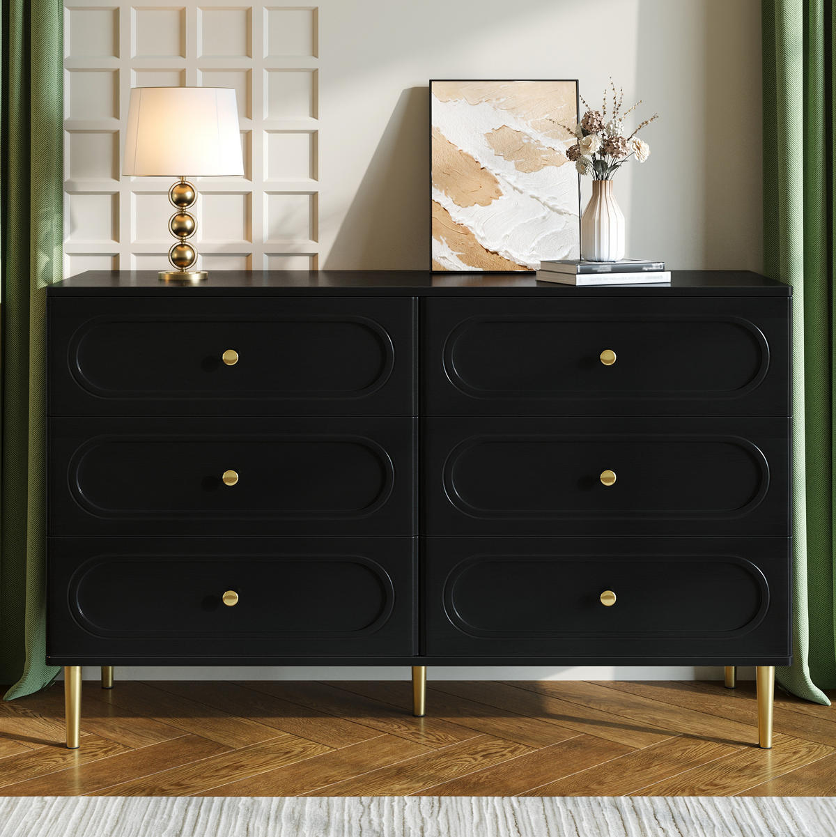 SIDEBOARD 120/40/75 cm schwarz aus MDF und Holzwerkstoff mit 6 Schubladen - Schwarz, Holzwerkstoff (120/75/40cm) - OKWISH