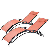 LIEGESTÜHLE Cali aus Stahl Schwarz 2er-Set + Tisch - Orange, Metall (81/59/157cm) - Concept Usine
