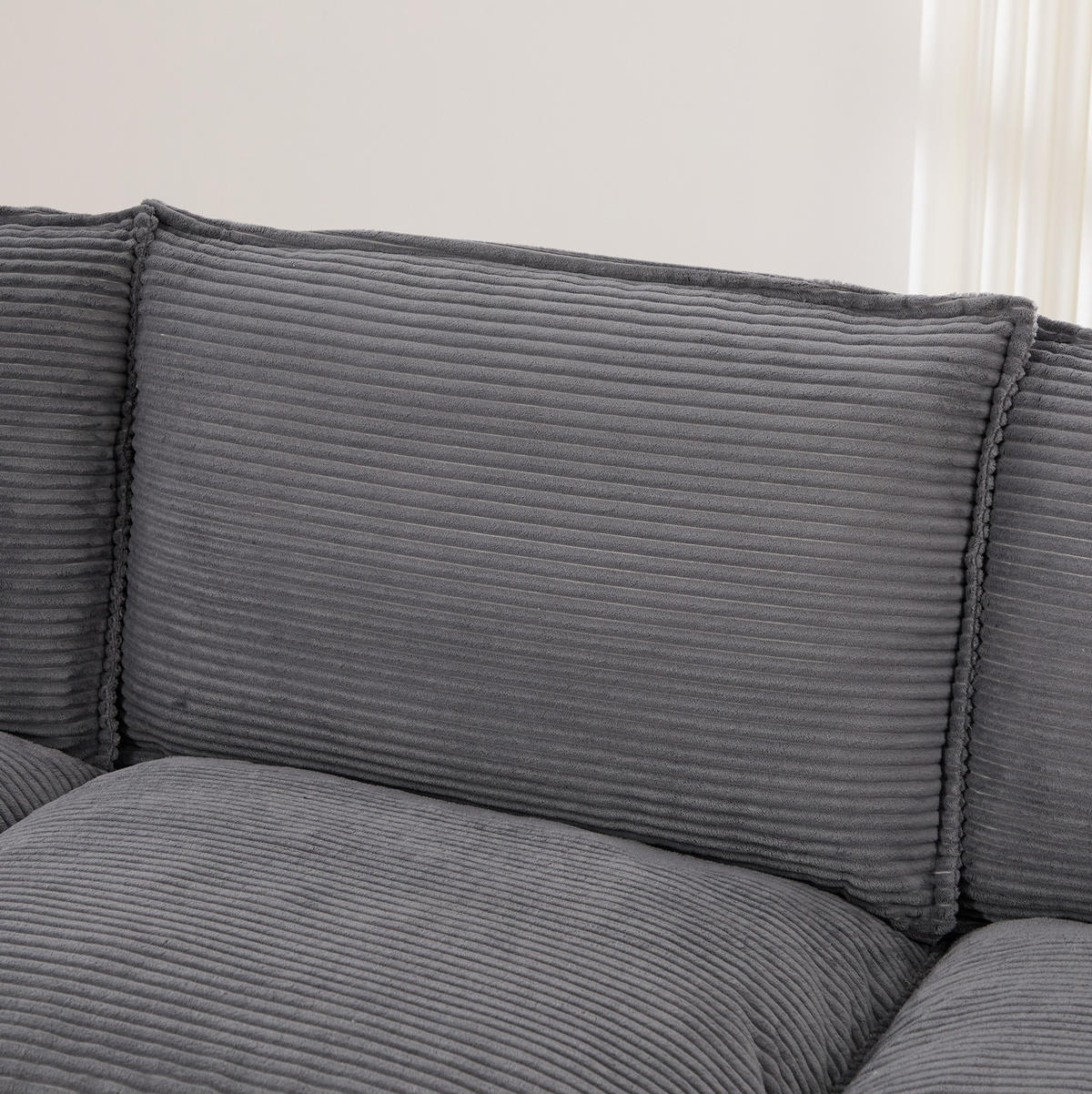 ECKSOFA aus Cord 190x132x84 cm in Dunkelgrau mit Hocker & USB-C - Dunkelgrau, Textil (132/190cm) - Modfu
