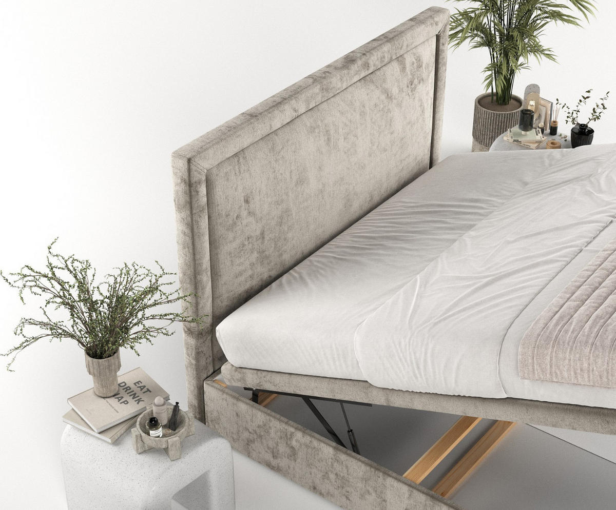 POLSTERBETT Salma mit Stauraum 120/200 cm Beige im Lotta Stoff - Beige/Schwarz, Holz/Holzwerkstoff (120/200cm) - AltaBeds