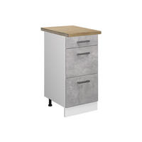 KÜCHENUNTERSCHRANK R-Line Beton 40 cm mit Schubladen, AP Eiche - Schieferfarben/Weiß, Holzwerkstoff (40/81.6/60cm) - Vicco