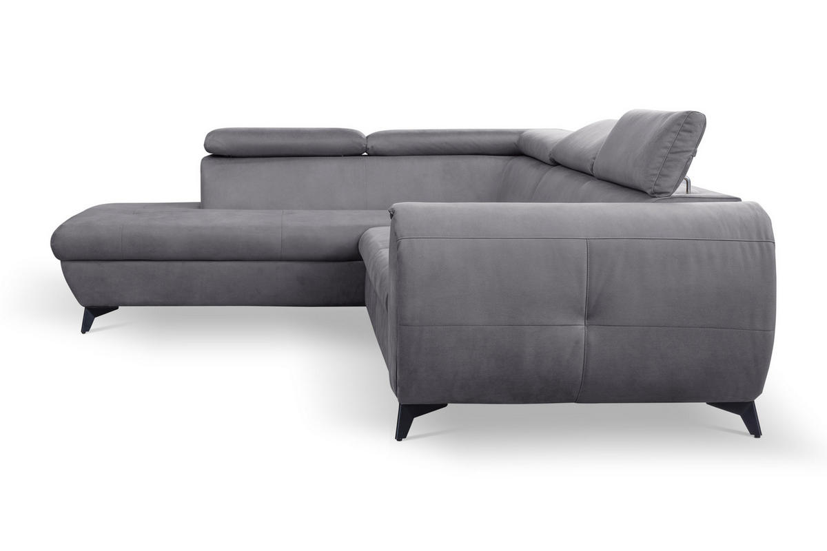 ECKSOFA MAGIA L-S Grau Plüsch-Stoff mit Schlaffunktion - Grau, Holz (260/217cm) - MASSENO