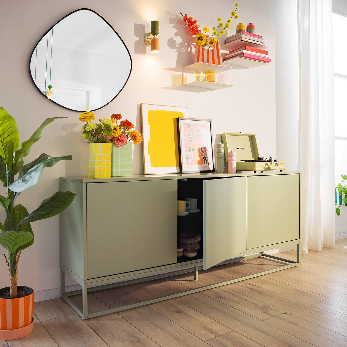 SIDEBOARD - Salbeigrün, Holzwerkstoff/Metall (180/76/40cm) - home24